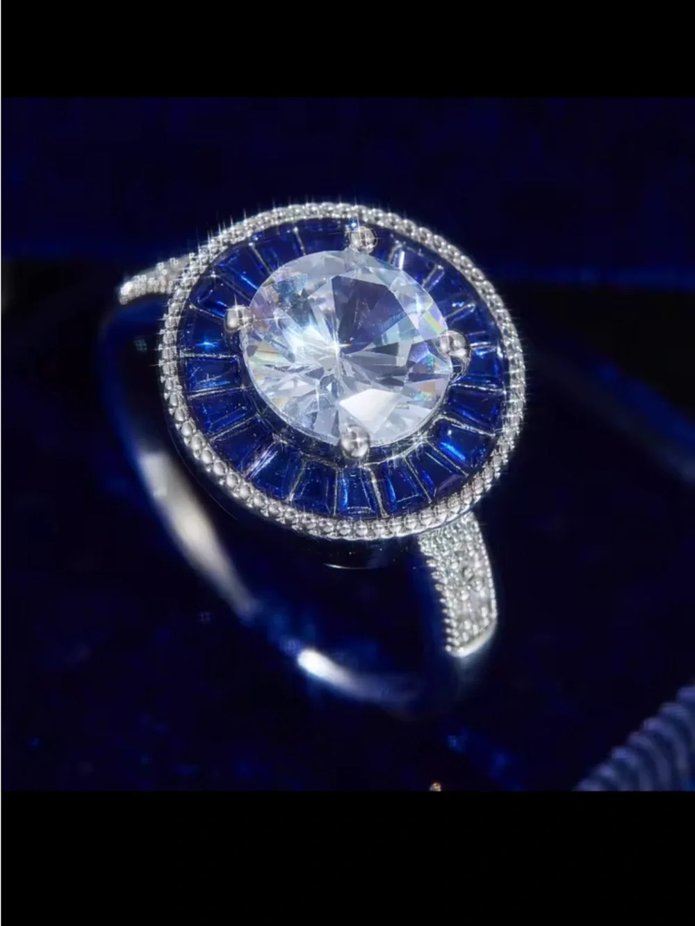 NEW Art DecoVintage-Style Sapphire and Diamond Halo Ring size 8